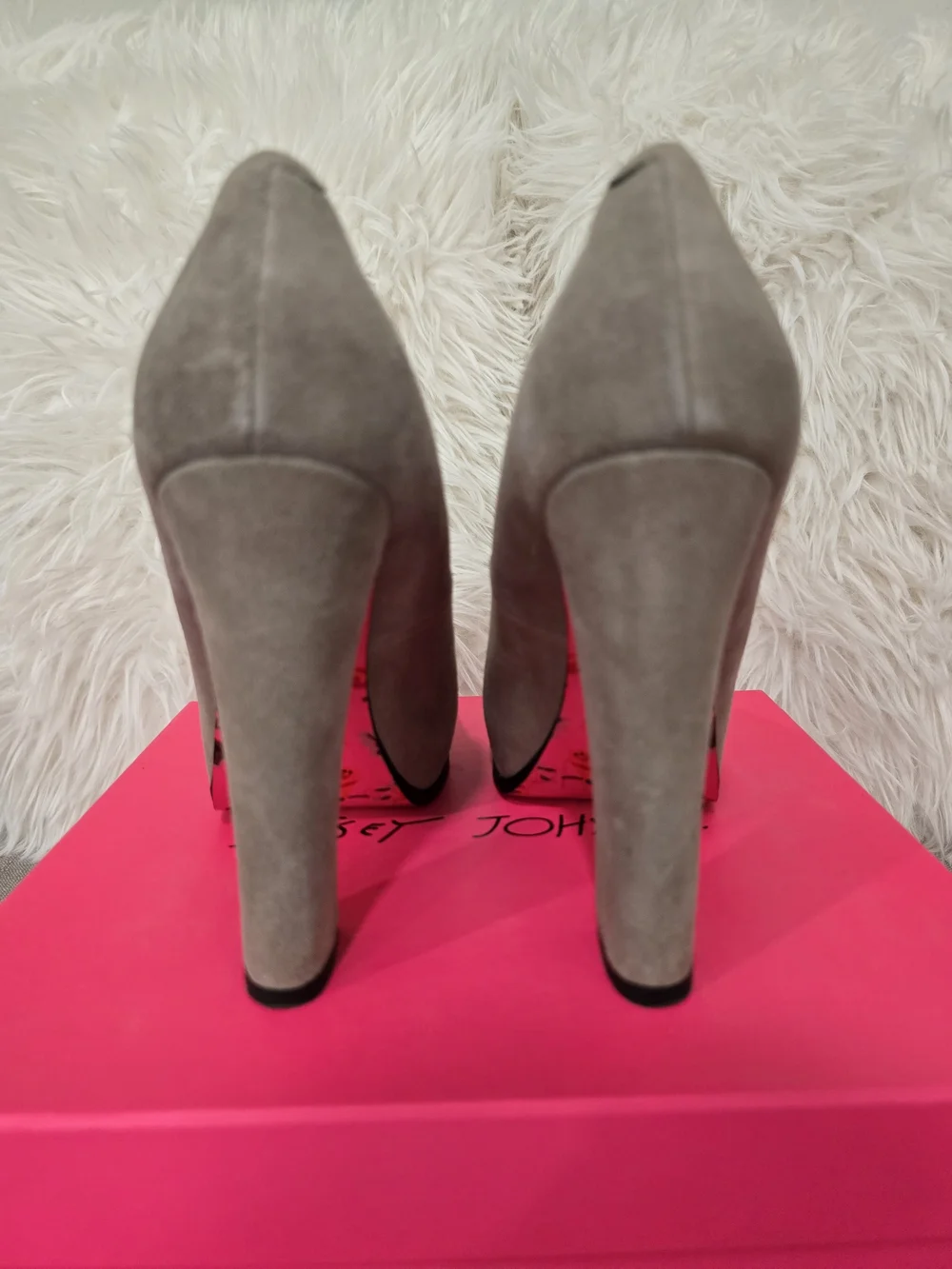 Betsey Johnson Gray Suede Platform Block Heel Pumps